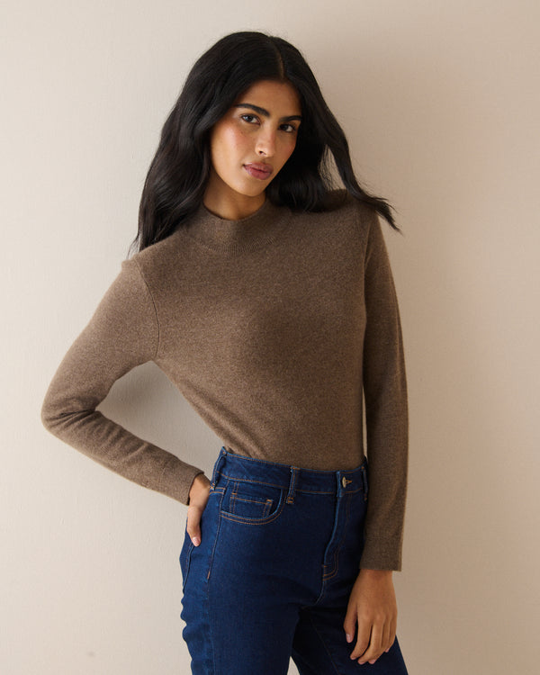 Brown Cashmere Grown On Neck Jumper