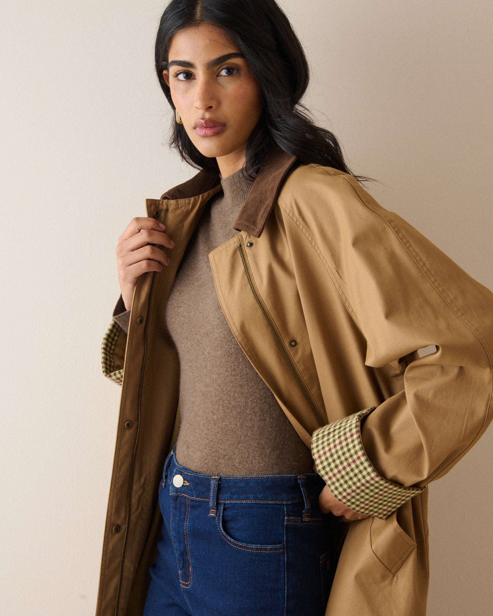 Brown Cashmere Grown On Neck Jumper