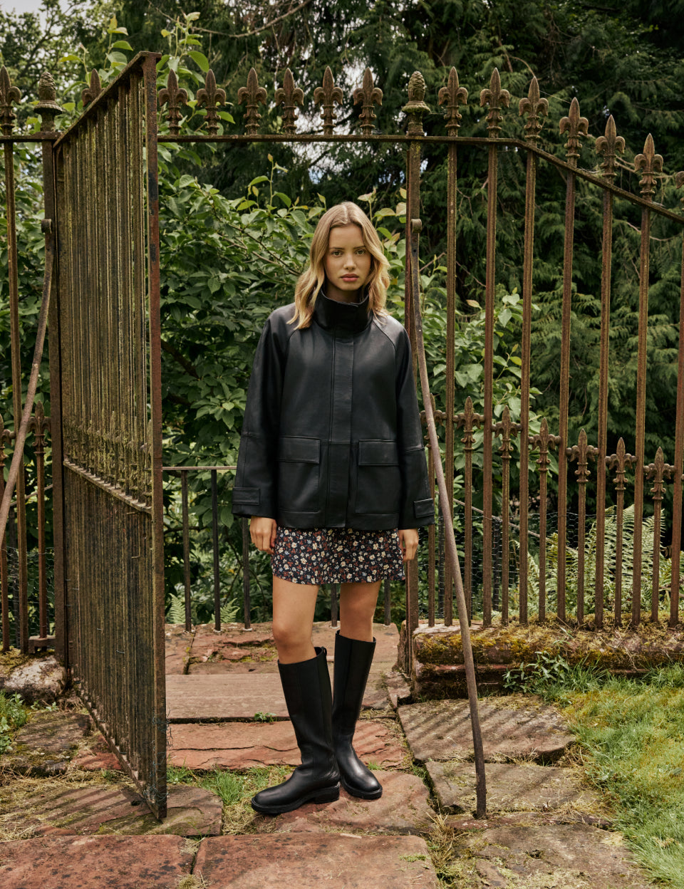 Black Leather Funnel Neck Langham Jacket