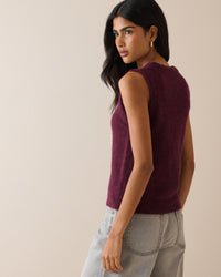 Burgundy Ribbed Trim Knitted Vest