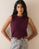 Burgundy Ribbed Trim Knitted Vest