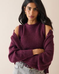 Burgundy Ribbed Trim Knitted Vest