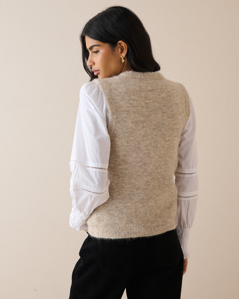 Oatmeal Marl Ribbed Trim Knitted Vest