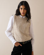 Oatmeal Marl Ribbed Trim Knitted Vest