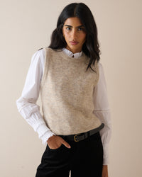 Oatmeal Marl Ribbed Trim Knitted Vest