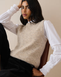 Oatmeal Marl Ribbed Trim Knitted Vest