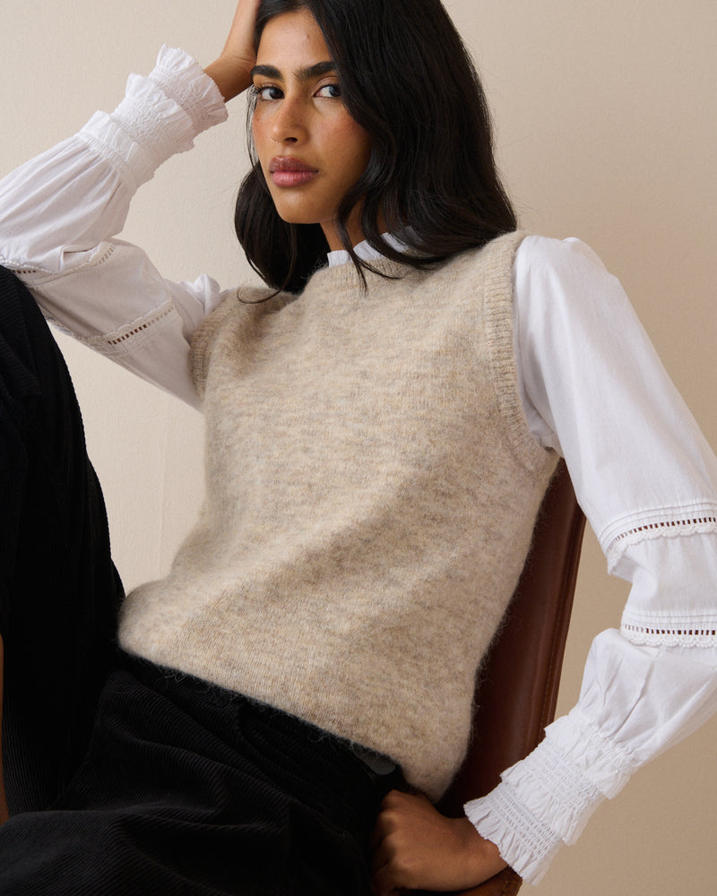 Oatmeal Marl Ribbed Trim Knitted Vest