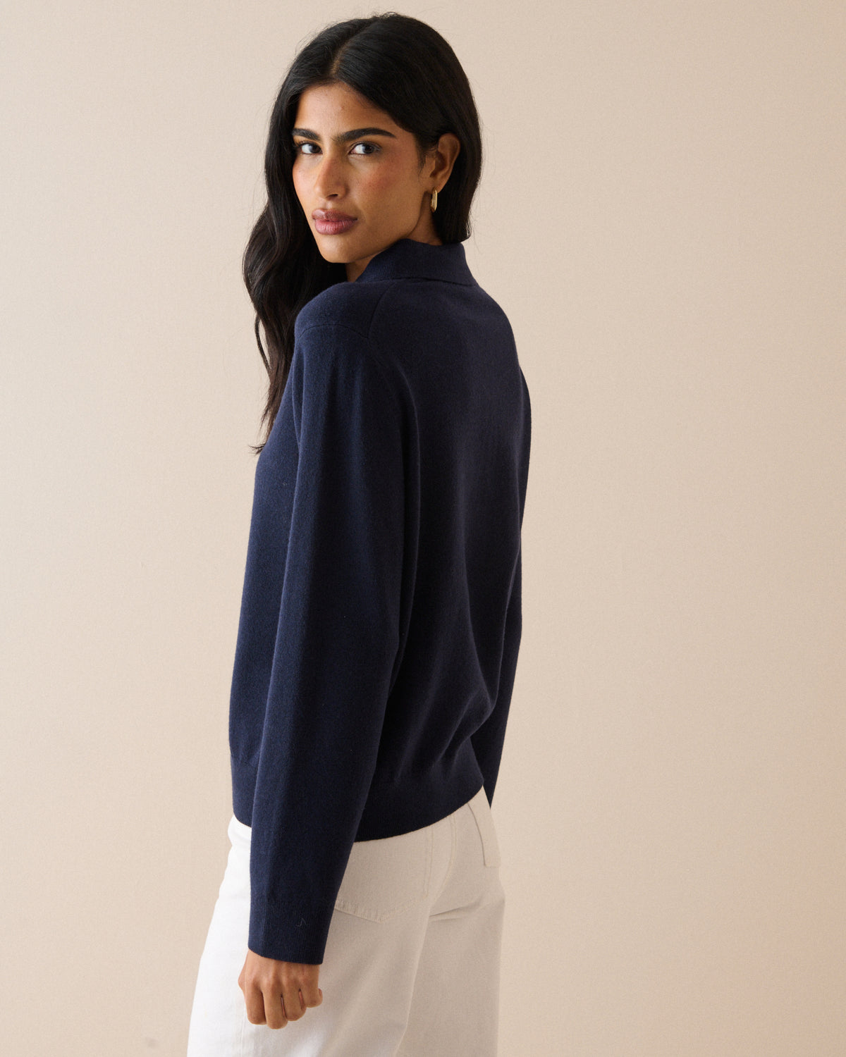 Navy Knitted Polo Top