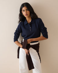 Navy Knitted Polo Top