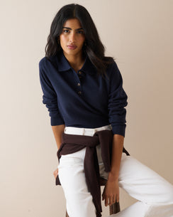 Navy Knitted Polo Top