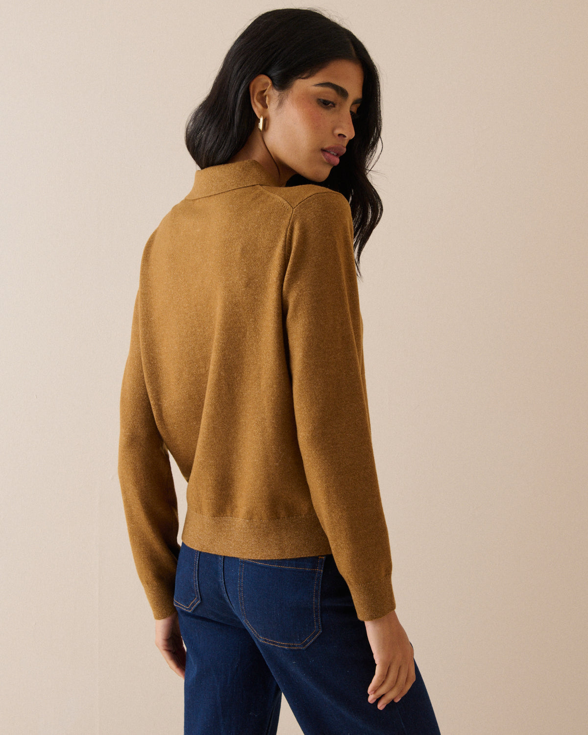 Camel Knitted Polo Top