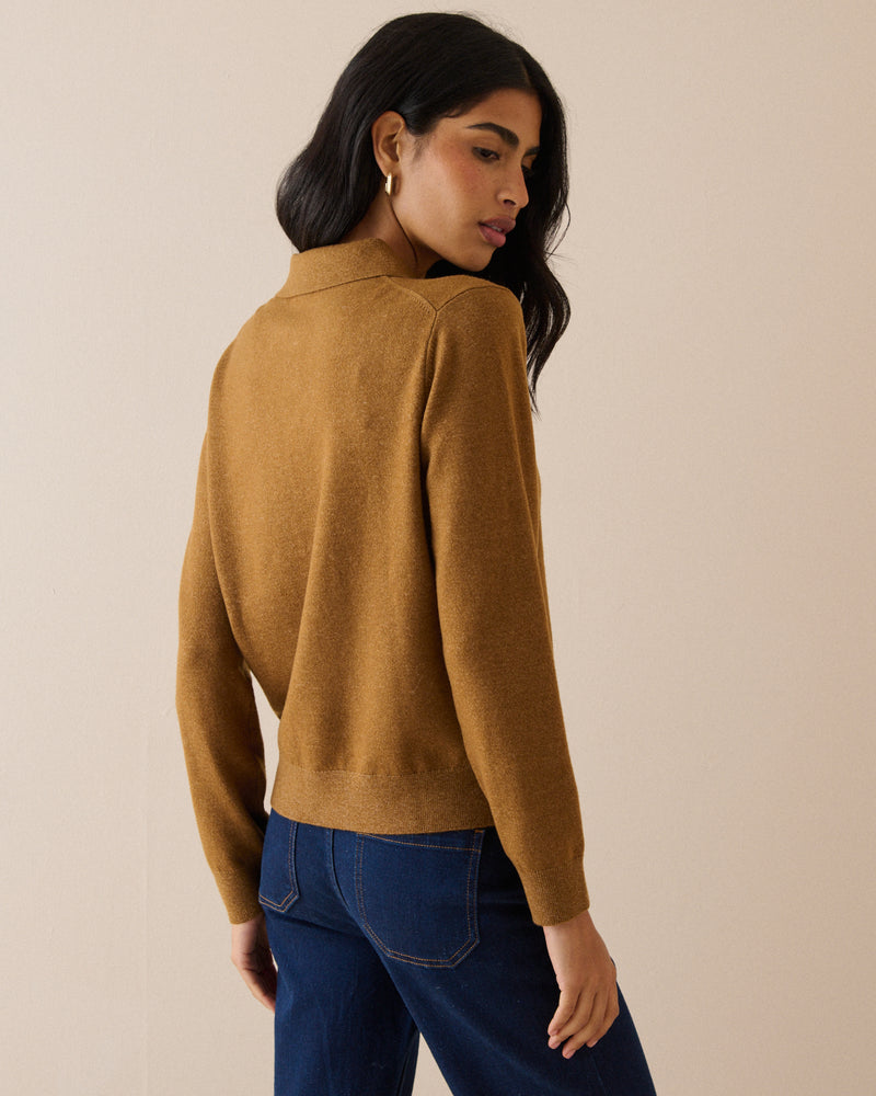Camel Knitted Polo Top