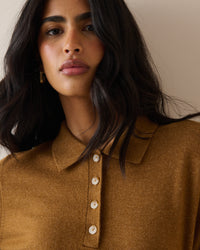 Camel Knitted Polo Top