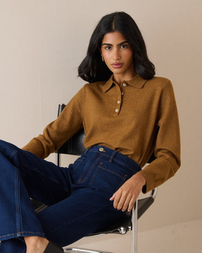 Camel Knitted Polo Top