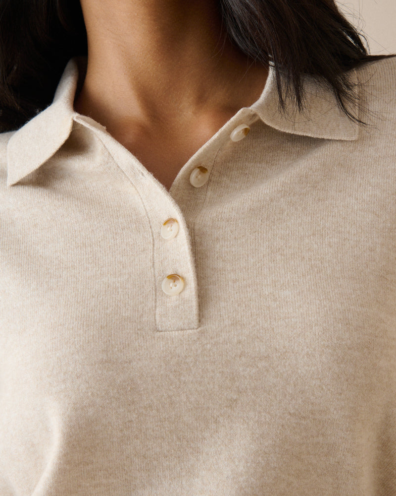 Cream Marl Knitted Polo Top