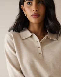 Cream Marl Knitted Polo Top