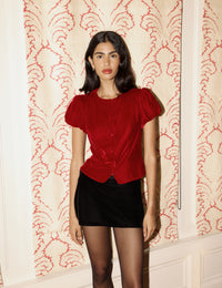 Red Velvet Puff Sleeve Lorna Velvet Top