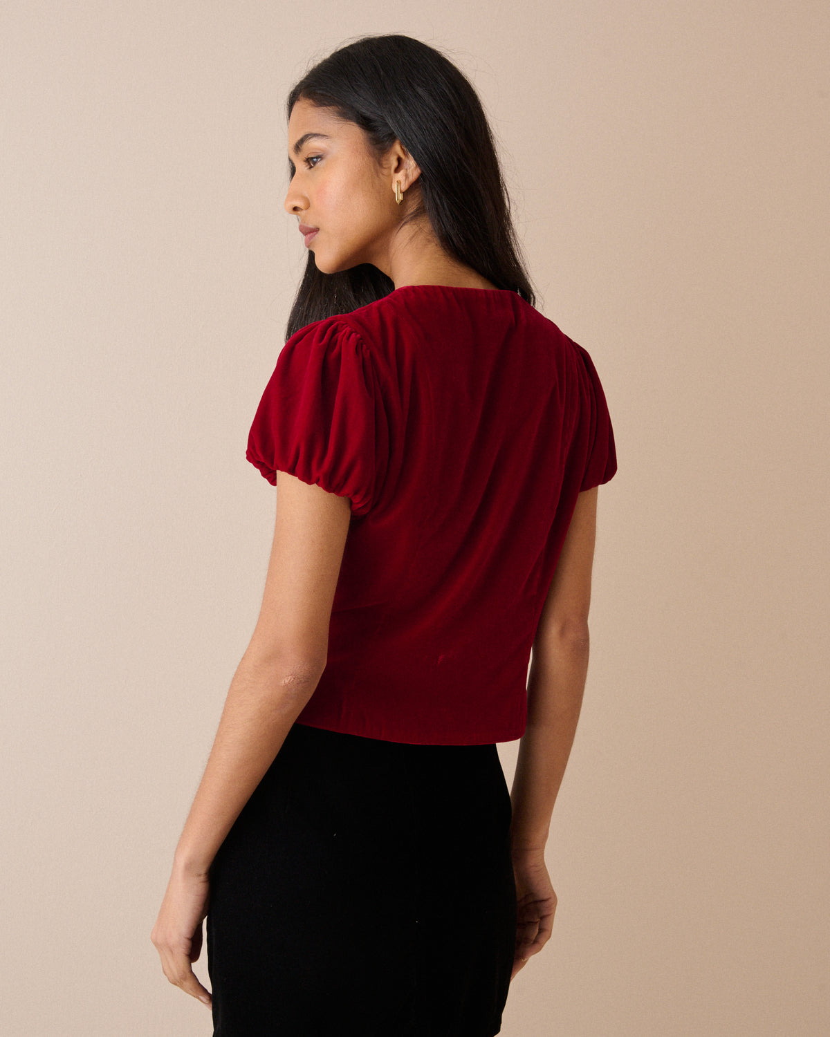 Red Velvet Puff Sleeve Lorna Velvet Top