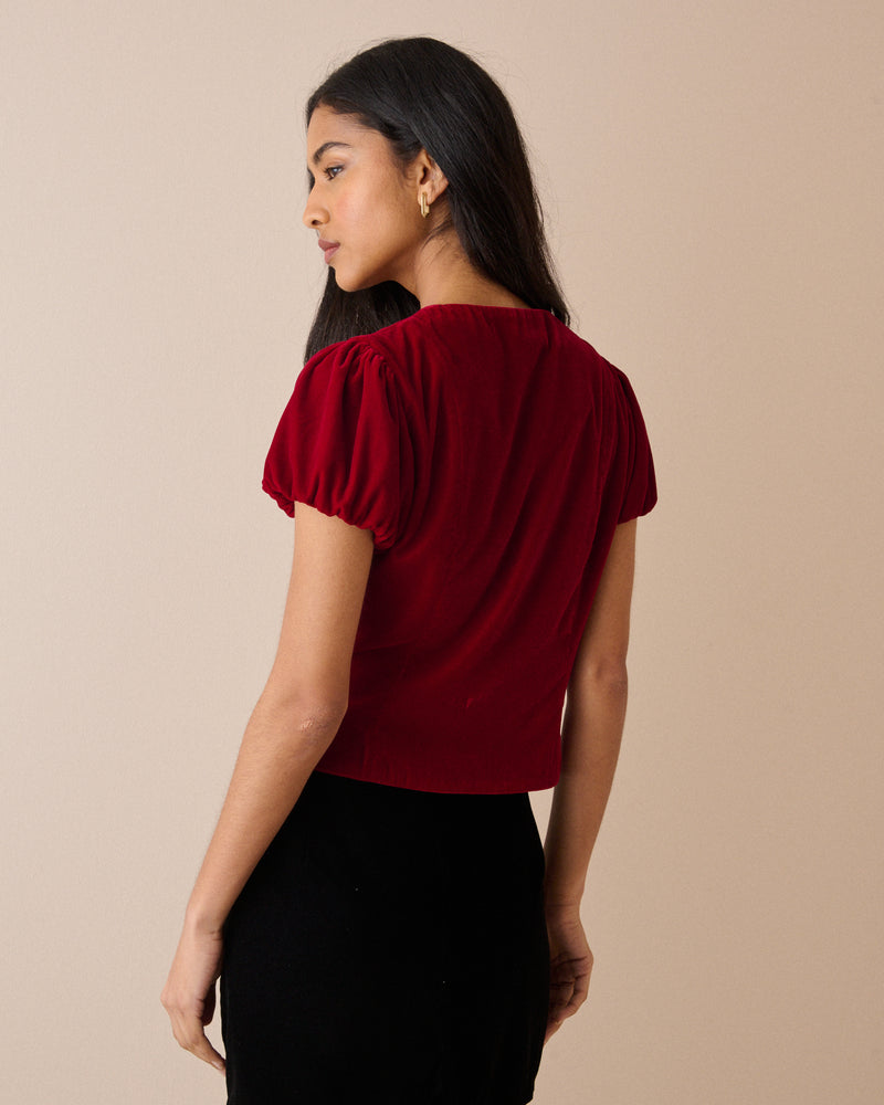 Red Velvet Puff Sleeve Lorna Velvet Top