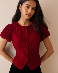 Red Velvet Puff Sleeve Lorna Velvet Top