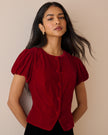 Red Velvet Puff Sleeve Lorna Velvet Top