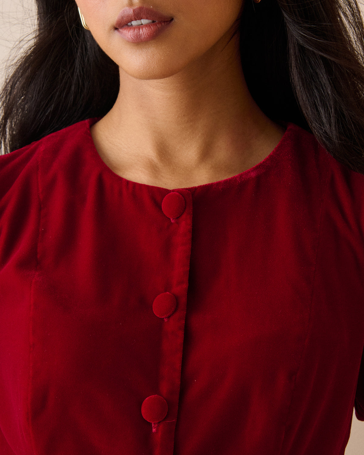 Red Velvet Puff Sleeve Lorna Velvet Top