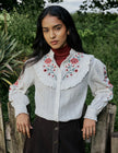 Cream embroidered blouse with ruffled collar