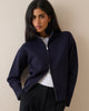 Navy high-neck zip-through knitted jacket