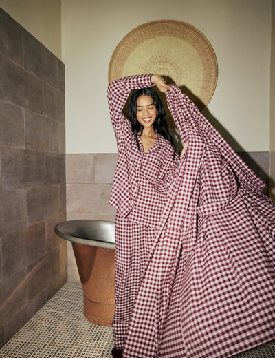 Pink Gingham Cotton Robe