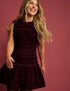 Burgundy Drop Waist Velvet Rana Mini Dress