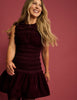 Burgundy Drop Waist Velvet Rana Mini Dress