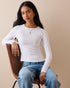 White Raglan Sleeve Ribbed Top