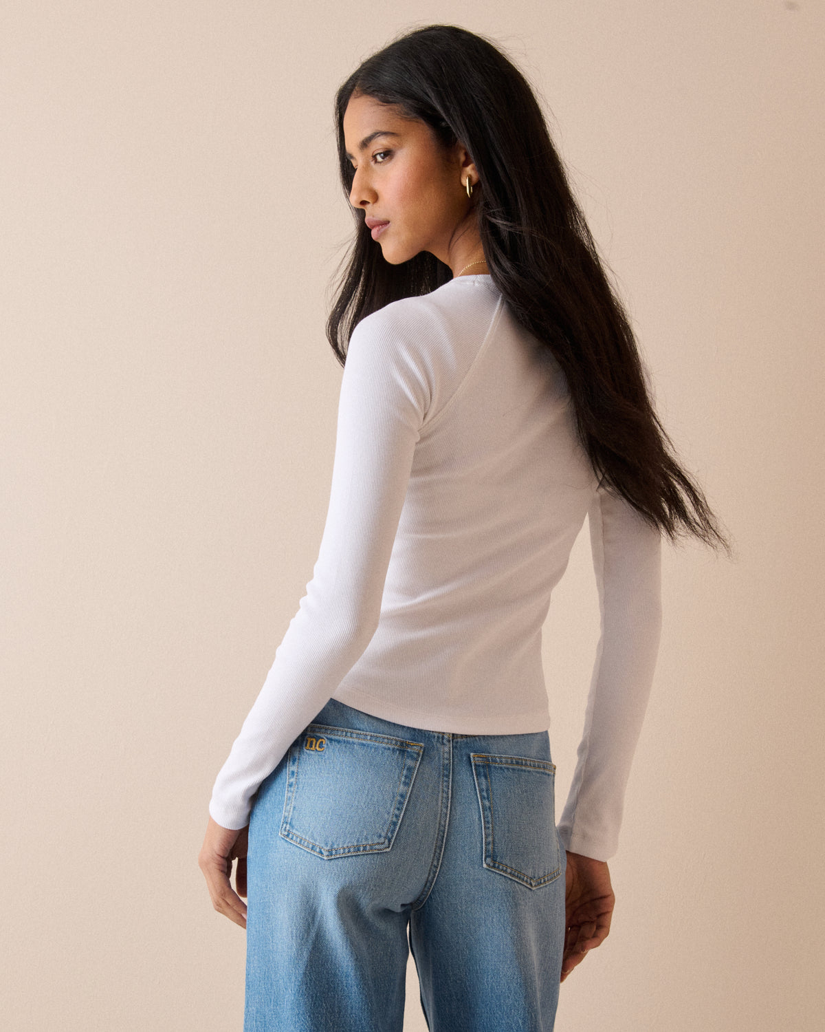 White Raglan Sleeve Ribbed Top