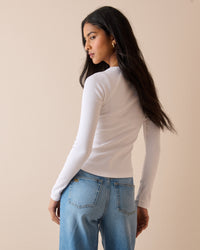 White Raglan Sleeve Ribbed Top