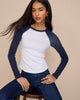 Navy and White Raglan Sleeve Ribbed Top