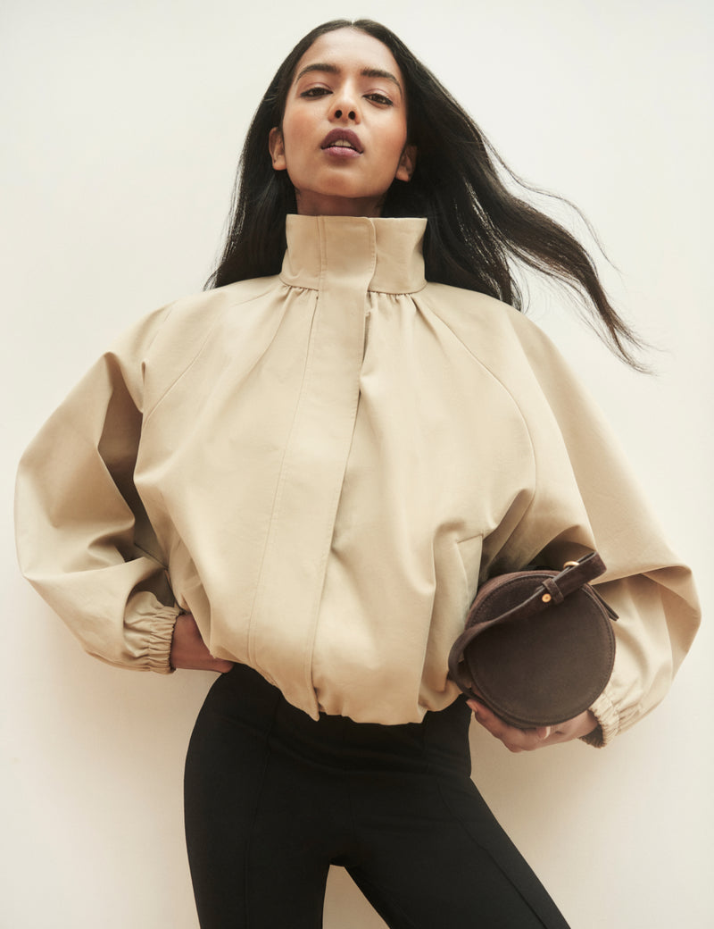 Stone Funnel Neck Balloon Sleeve Murphy Jacket