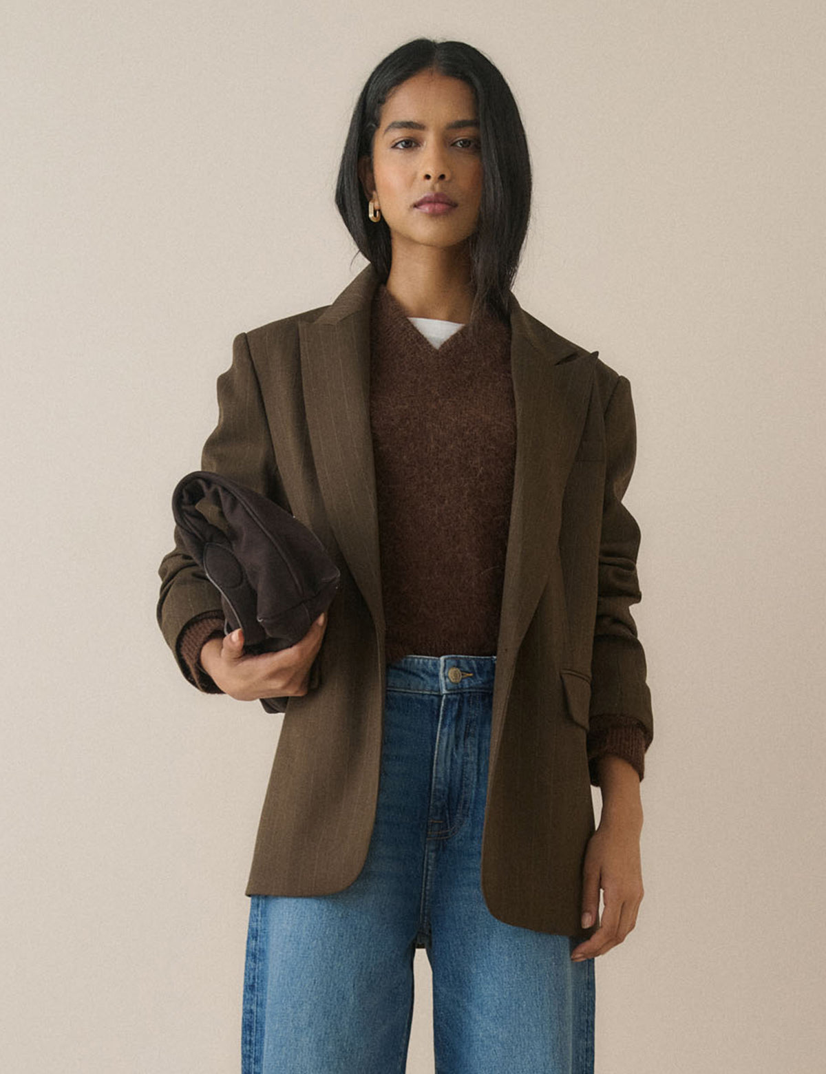 Brown Pinstripe Single Breasted Alexa Blazer