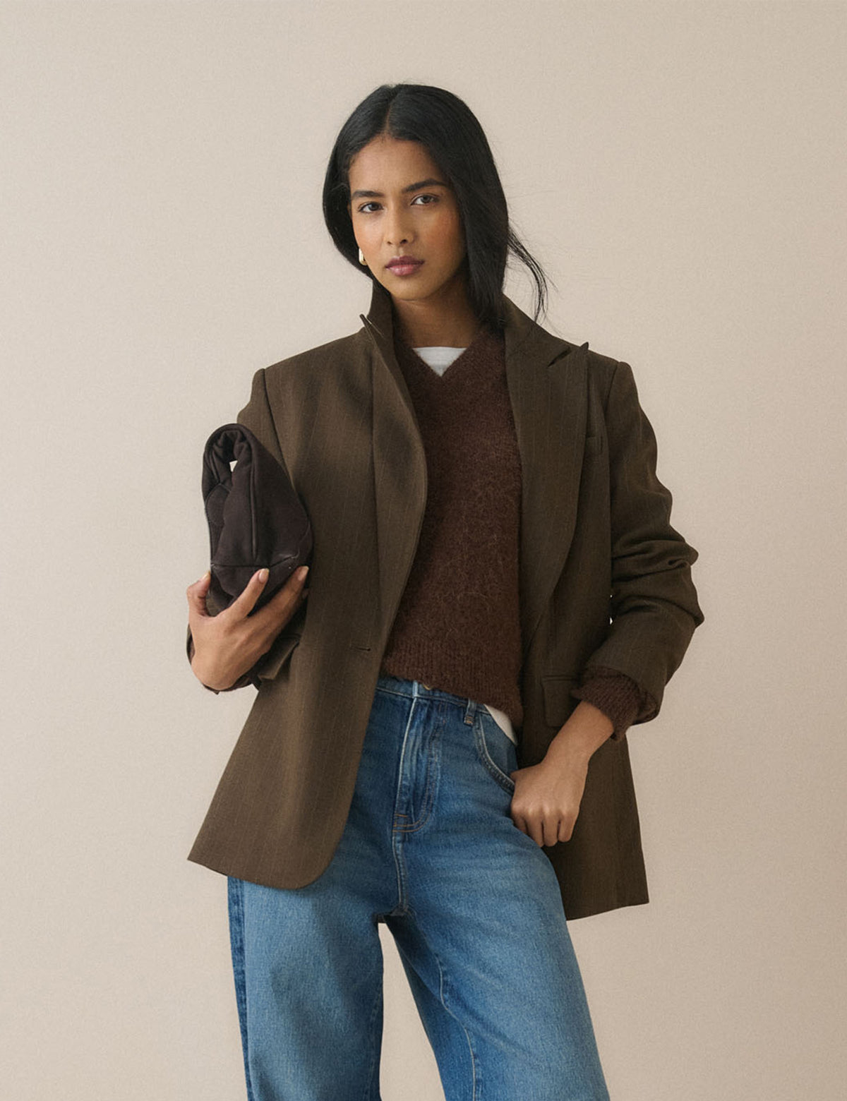 Brown Pinstripe Single Breasted Alexa Blazer