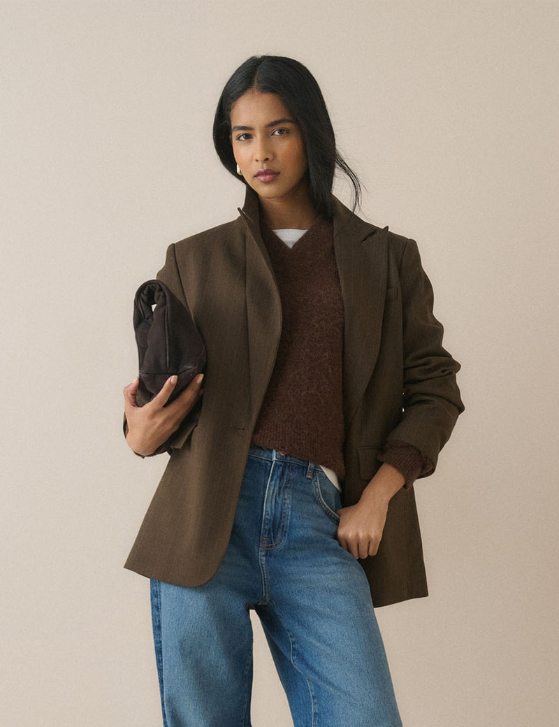 Brown Pinstripe Single Breasted Alexa Blazer