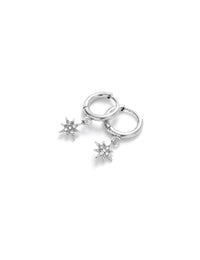 Silver Star Charm Huggie Hoop Earrings