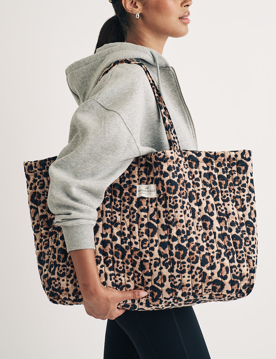Leopard Print Quilted Tote Bag - Main Image