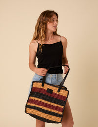 Striped Woven Tote Bag
