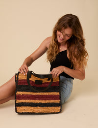 Striped Woven Tote Bag