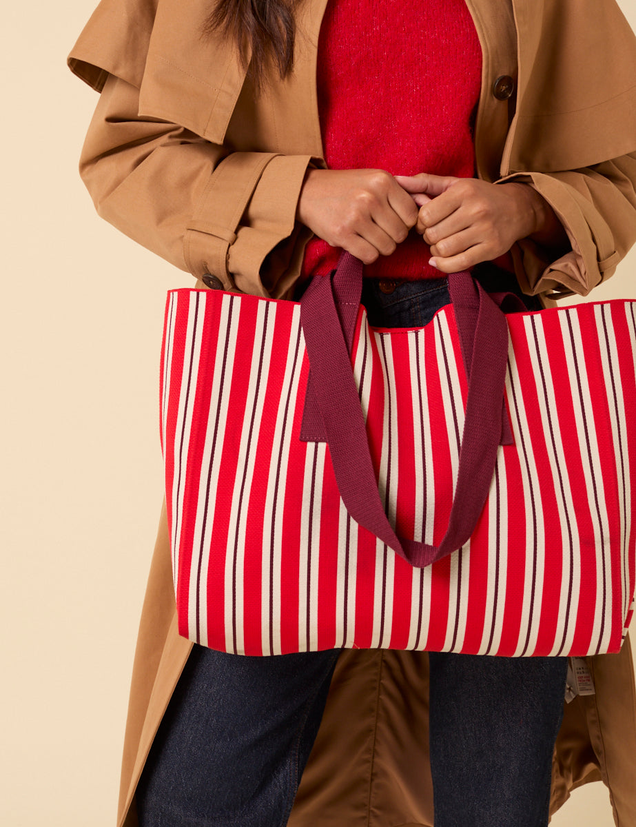 Red And White Striped Tote Bag