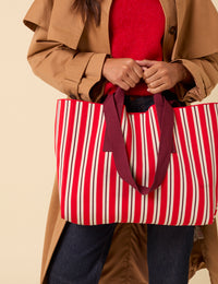 Red And White Striped Tote Bag