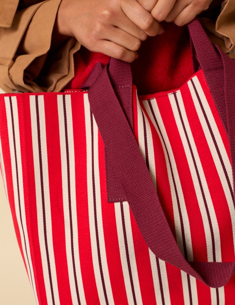 Red And White Striped Tote Bag