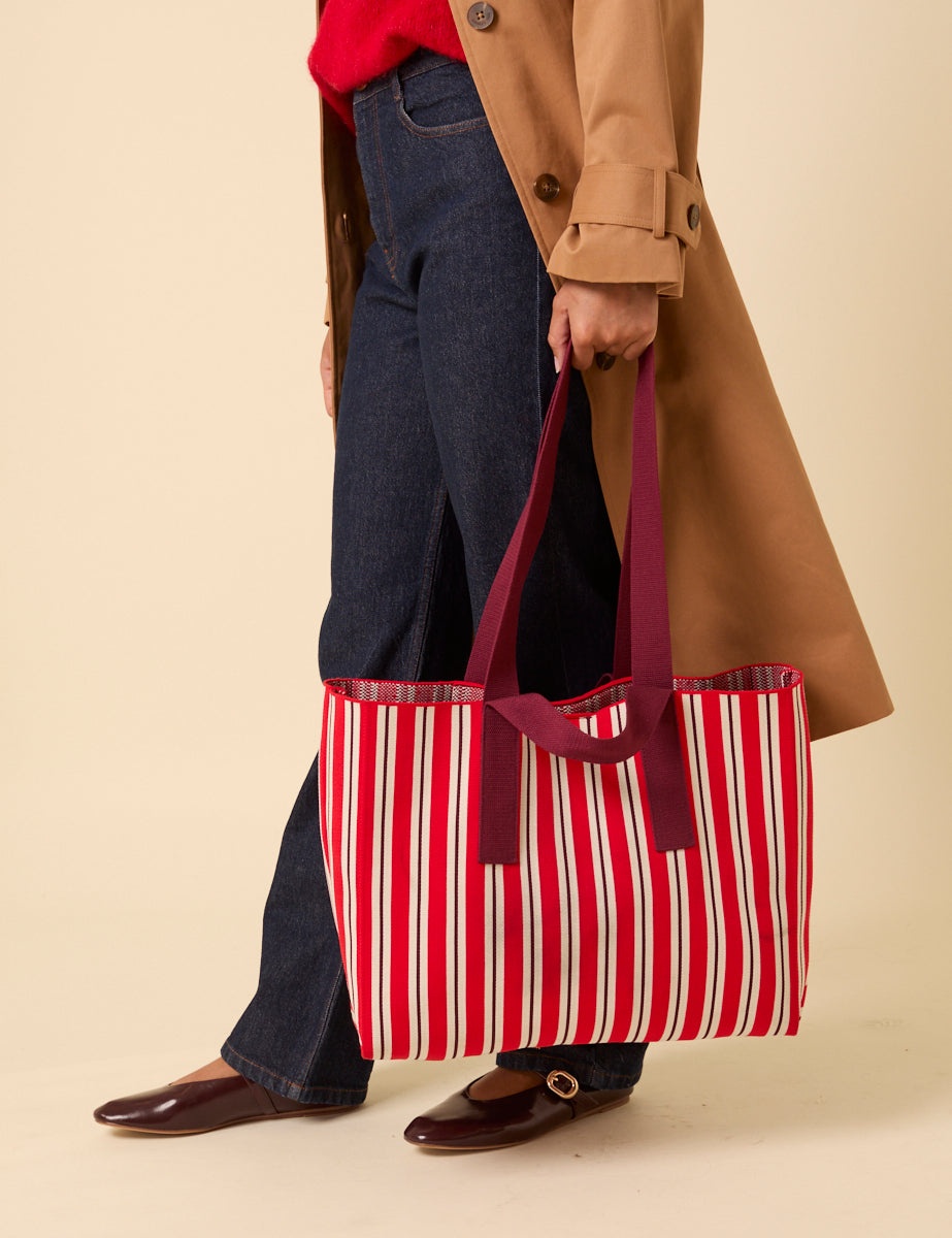 Red And White Striped Tote Bag