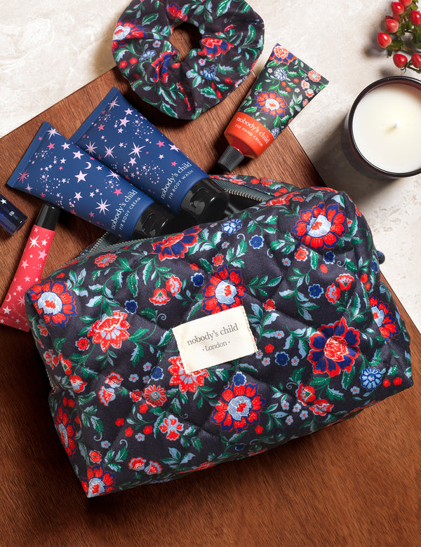 Black Floral Washbag