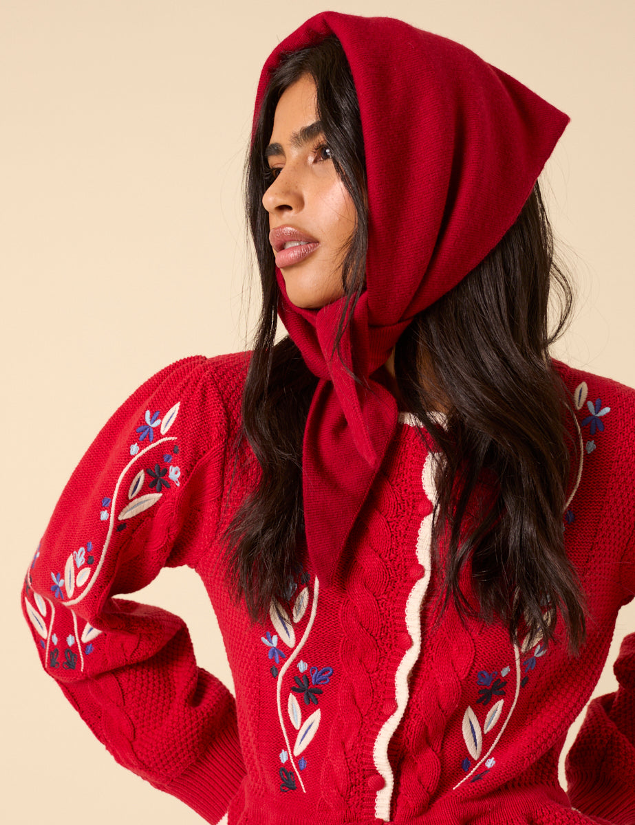 Red Wool-blend Triangle Scarf