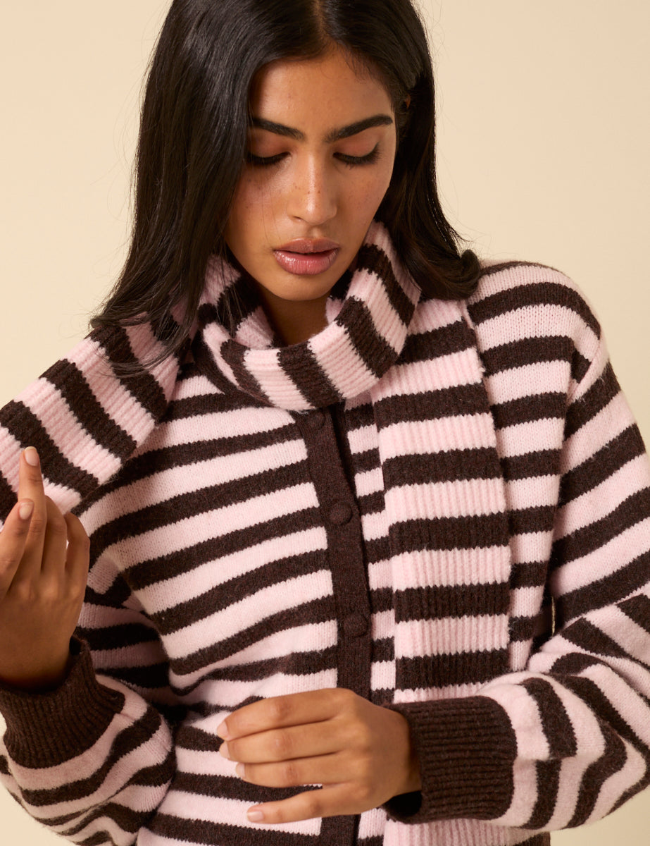Brown And Pink Striped Scarf